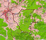 Mapa se záznamem trasy akce Boletice 2008 (použitý přístroj Garmin GPSMAP 60CSx).