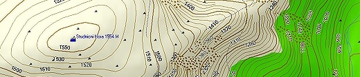 Mapa  TOPO Czech 3 PRO  (detail turistické mapy v místě Studniční hory v Krkonoších).