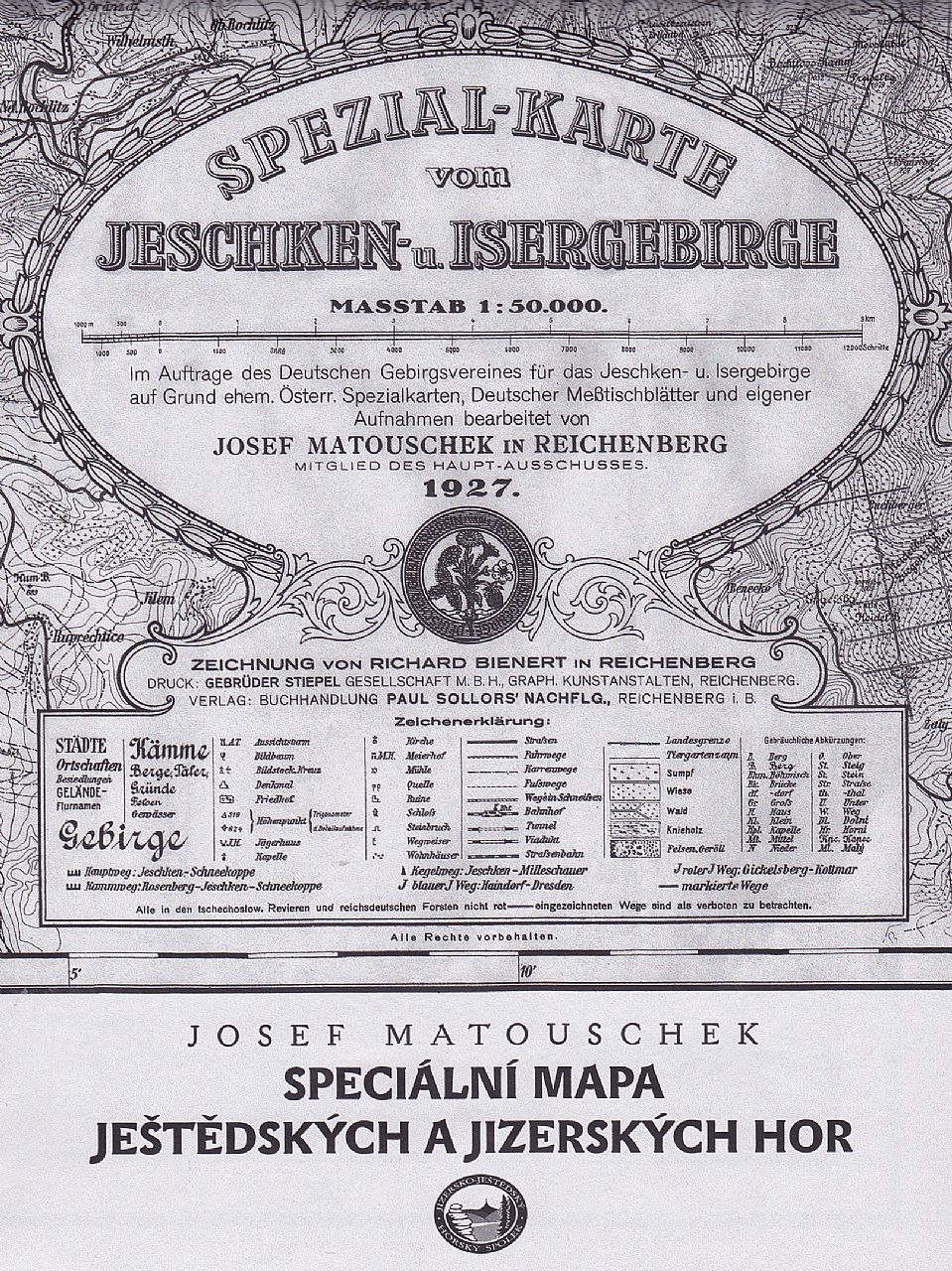 Speciální mapa Ještědských a Jizerských hor (tzv. Matouschkova mapa z roku 1927) - reprint