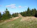 Pohled z vrcholu Stratence ležícího východně od Malého Javorníku dále po hřebeni k východu.