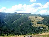 Vzdálenější Svorová hora a bližší Jelení hora z úbočí Pěnkavčího vrchu.
