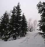 Nejvyšší místo Vlašského vrchu se sněhovým jazykem.