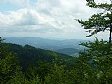 Pohled z hřebenovky poblíž tisícovky Burkův vrch - Z vrchol na slovenskou stranu Beskyd.