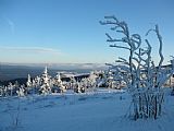 Výhled od Masarykovy chaty Na Šerlichu, z vrcholové plošiny tisícovky Šerlich - JV vrchol, na masiv Králického Sněžníku.