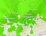 Detail mapy v oblasti vrcholů Silnická hora (998 m) a Pomezný.  Přechod ideálně po hřbetnici volným terénem (žlutá trasa). JV a JZ od vrcholu Pomezného se nacházejí zajímavé skalní útvary, které však nedosahují tisícimetrové hranice. Mapový podklad: Garmi